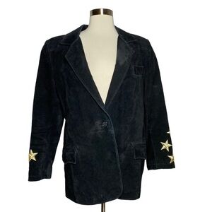 Vintage Jordache Black Suede Blazer Star Embroidery USA Made Size M